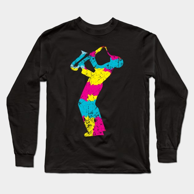 Colorful Pop Art Style Saxophone Musician Long Sleeve T-Shirt by jazzworldquest